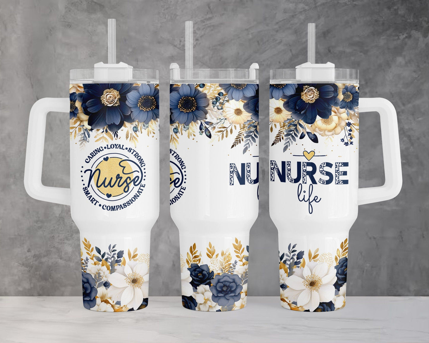 Nurse 40 Oz Tumbler Nurse Life Caring Loyal Strong Tumbler 40 Oz White Blue