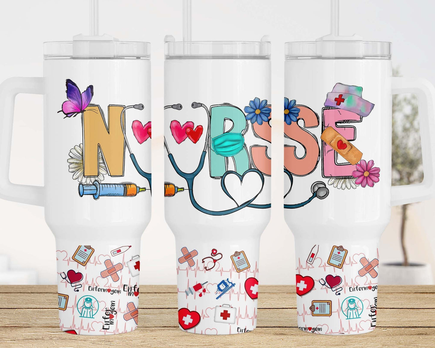 Nurse 40 Oz Tumbler Nurse Medical Items Flowers Pattern Tumbler 40 Oz White