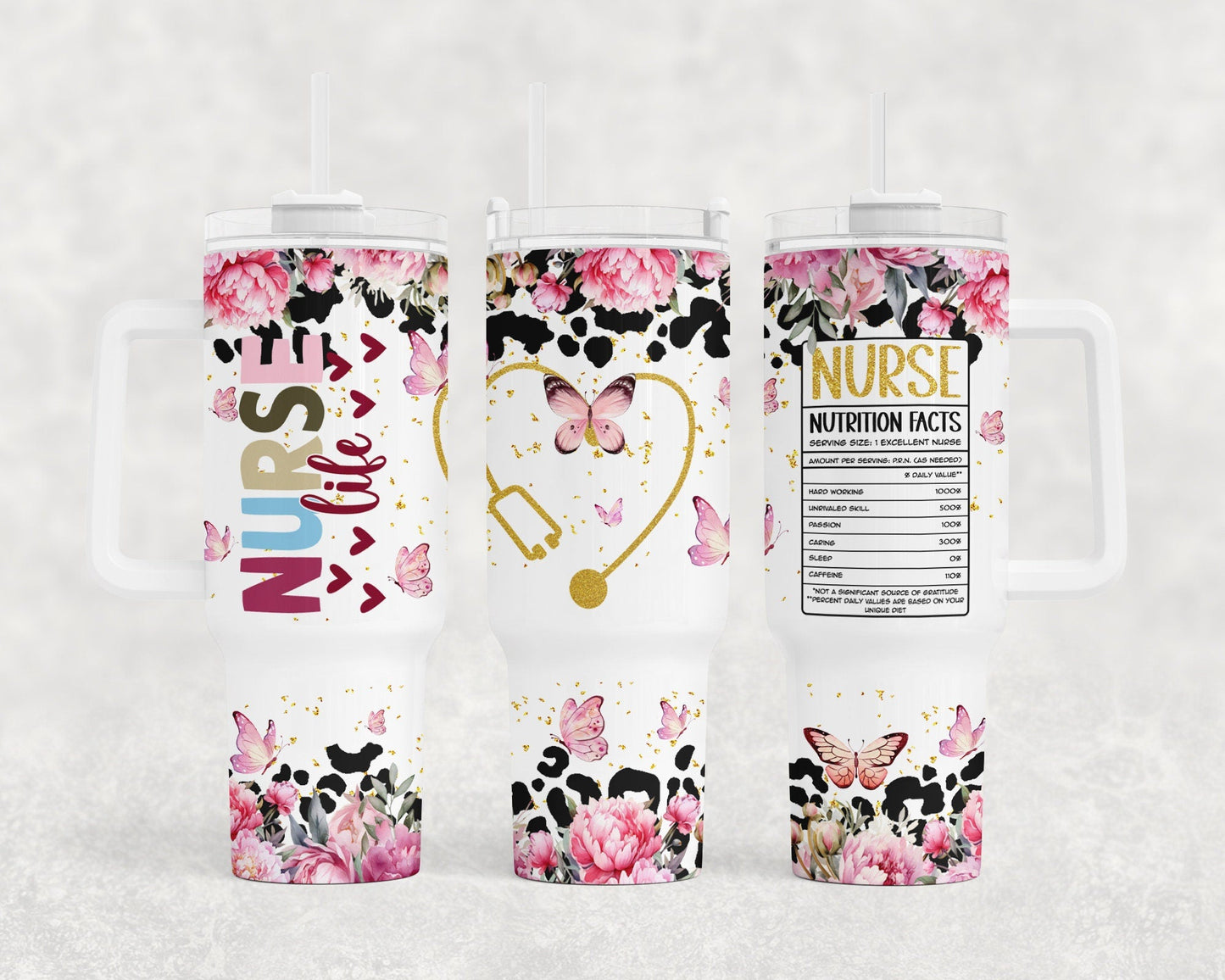 Nurse 40 Oz Tumbler Nurse Life Stethoscope Nutrition Facts Tumbler 40 Oz White Pink