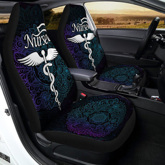 Nurse Car Seat Covers Nurse Hat The Caduceus Symbol Mandala Pattern Seat Covers White Blue