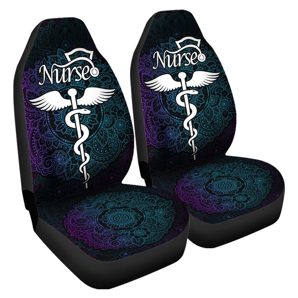 Nurse Car Seat Covers Nurse Hat The Caduceus Symbol Mandala Pattern Seat Covers White Blue