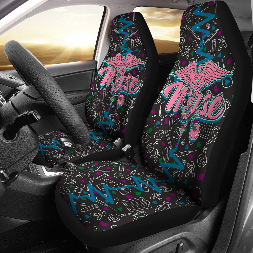 Nurse Car Seat Covers Nurse Caduceus Medical Items Pattern Seat Covers Colorful