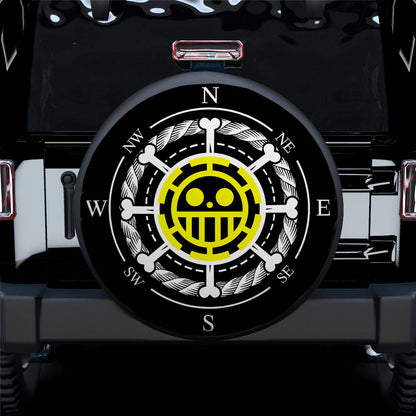 One Piece Spare Tire Cover One Piece Heart Pirates Trafalgar Law Compass Graphic Tire Covers Black White