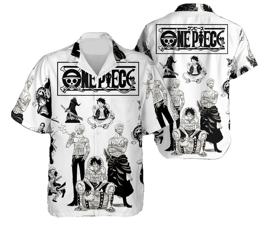 One Piece Hawaii Shirt One Piece Characters Healing After Hawaiian Shirt White Black Unisex