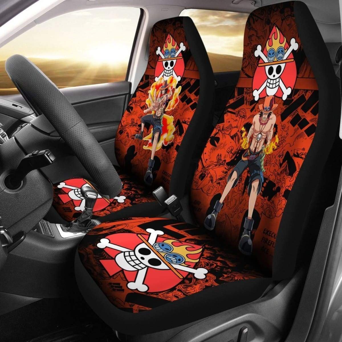 One Piece Car Seat Covers Ace Graphic Symbol Manga Pattern Seat Covers Red