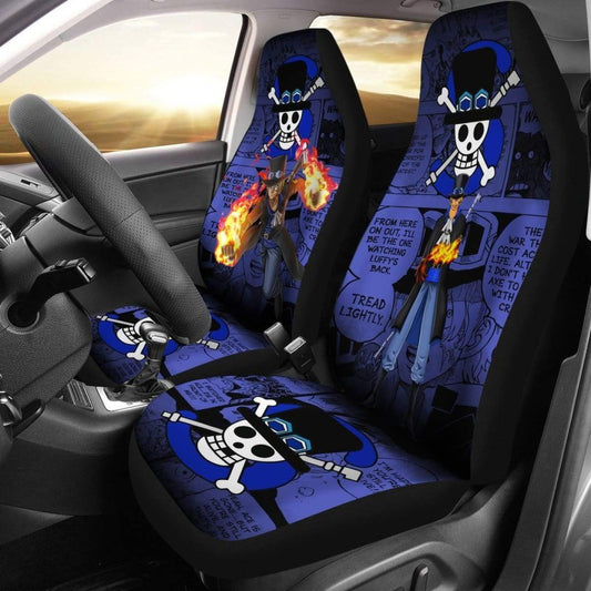 One Piece Car Seat Covers Sabo Graphic Symbol Manga Pattern Seat Covers Blue