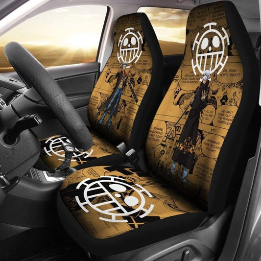 One Piece Car Seat Covers Law Graphic Symbol Manga Pattern Seat Covers Brown