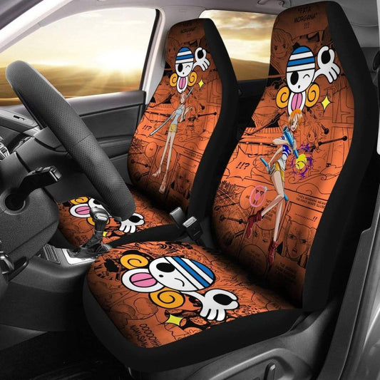 One Piece Car Seat Covers Nami Graphic Symbol Manga Pattern Seat Covers Orange