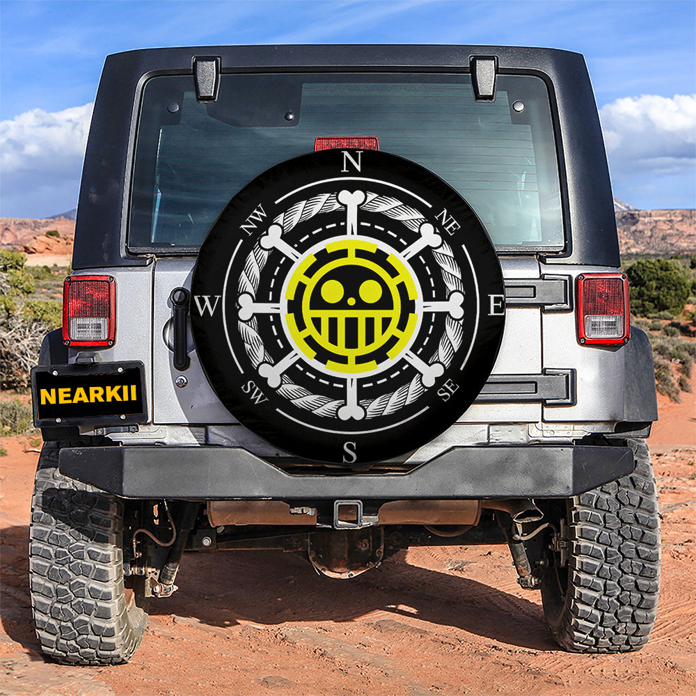 One Piece Spare Tire Cover One Piece Heart Pirates Trafalgar Law Compass Graphic Tire Covers Black White