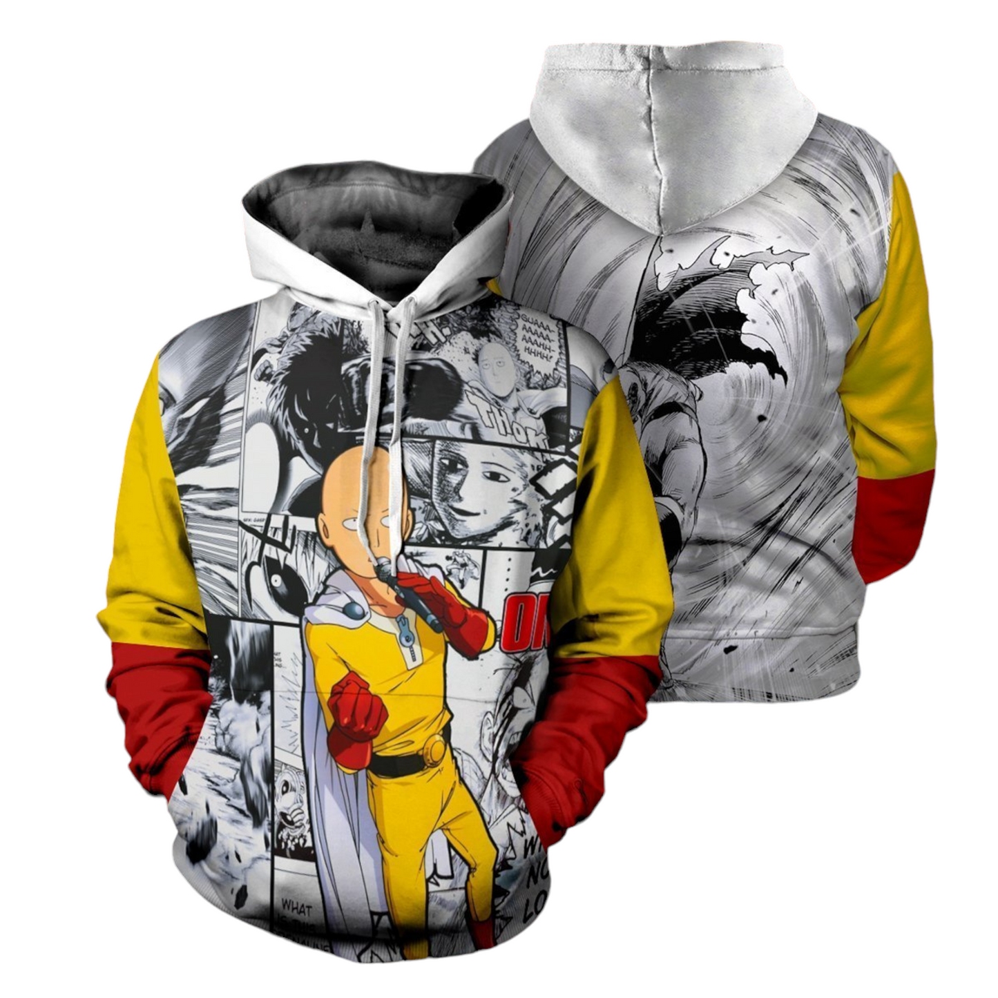 One Punch Man Hoodie Saitama Singing Manga Pattern Hoodie White Unisex