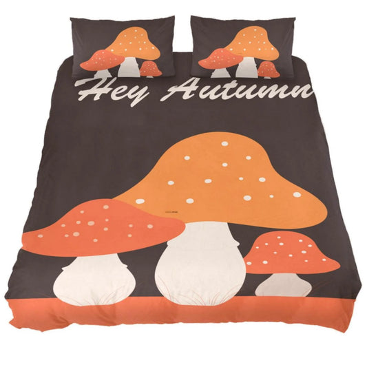 Mushroom Bedding Set Hey Autumn Mushroom Pattern Duvet Covers Brown Orange Unique Gift