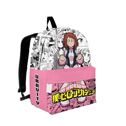 My Hero Academia Backpack Ochako Uraraka Manga Pattern Backpacks Gray Pink