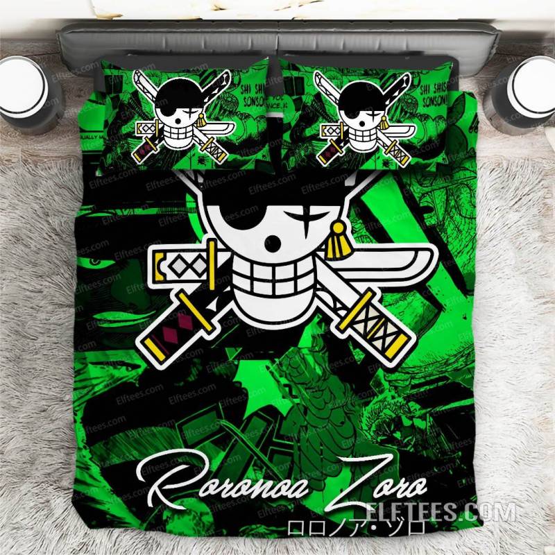 One Piece Bedding Set One Piece Roronoa Zoro Jolly Roger Duvet Covers Green Unique Gift