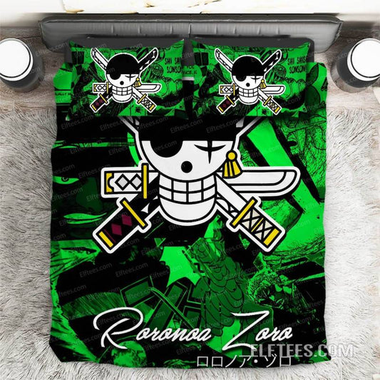 One Piece Bedding Set One Piece Roronoa Zoro Jolly Roger Duvet Covers Green Unique Gift