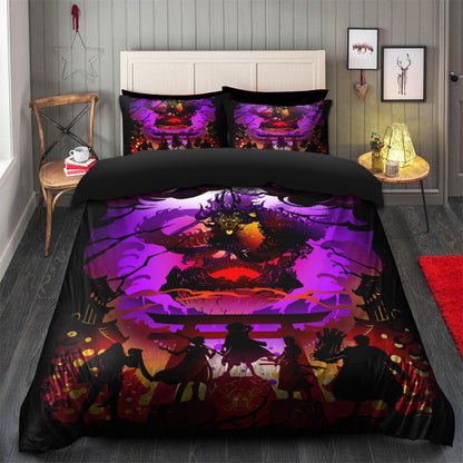 One Piece Bedding Set Straw Hat Team Fighta Dragon Duvet Covers Black Purple Unique Gift