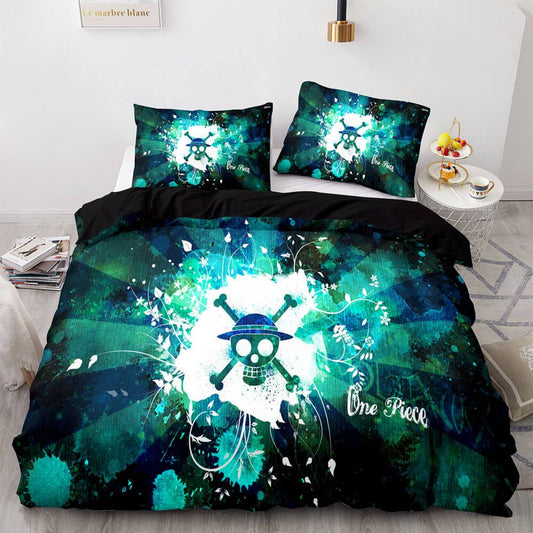 One Piece Bedding Set OnePiece Jolly Roger Graphic Duvet Covers Black Green Unique Gift