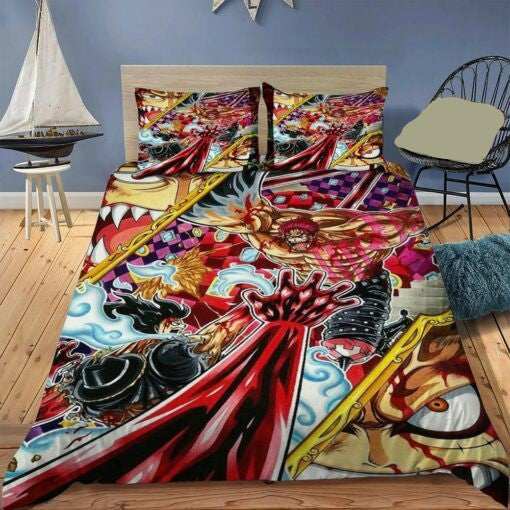 One Piece Bedding Set Luffy Fights Enemy Graphic Duvet Covers Colorful Unique Gift