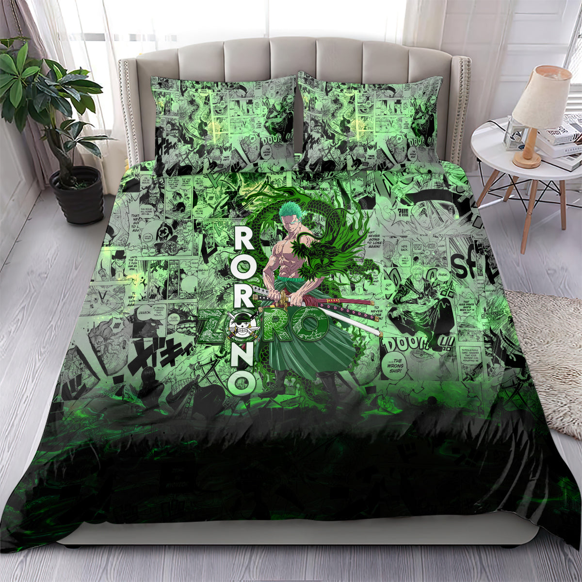 One Piece Bedding Set One Piece Roronoa Zoro Duvet Covers Green Unique Gift