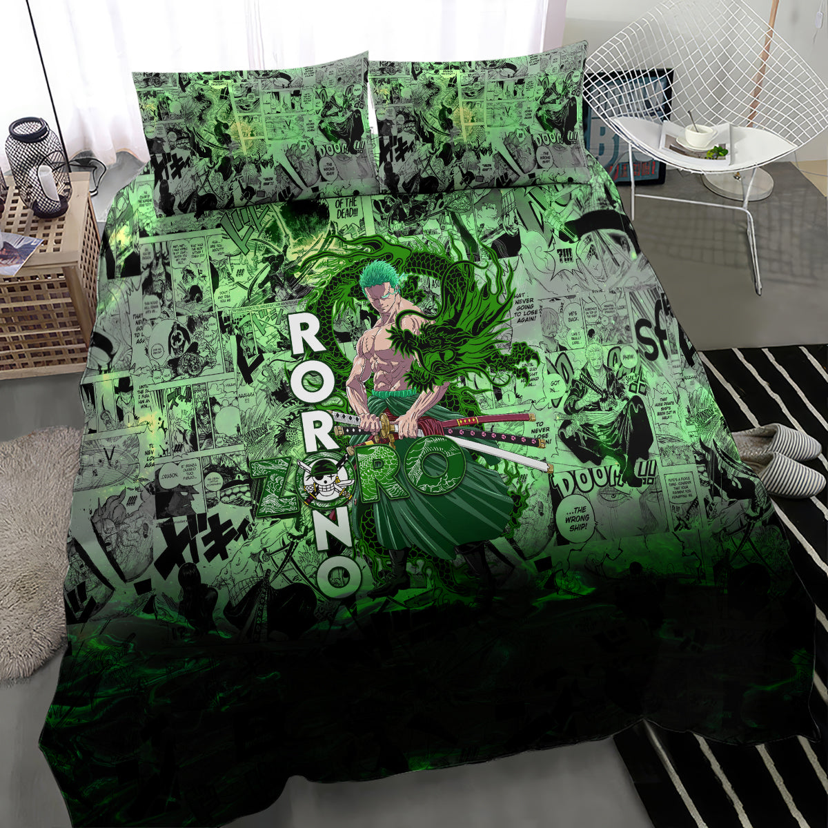 One Piece Bedding Set One Piece Roronoa Zoro Duvet Covers Green Unique Gift