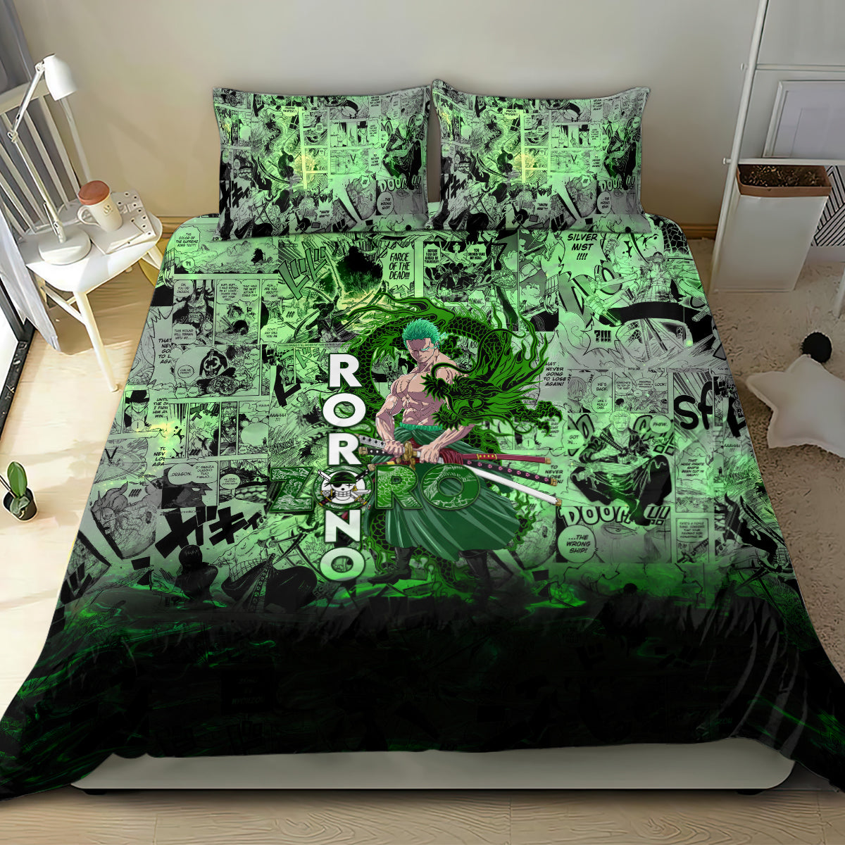 One Piece Bedding Set One Piece Roronoa Zoro Duvet Covers Green Unique Gift