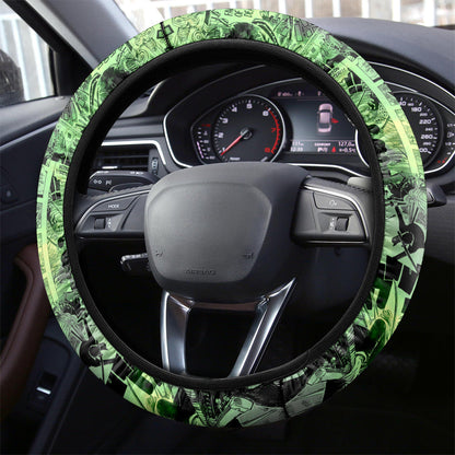 One Piece Steering Wheel Cover One Piece Roronoa Zoro Manga Style Driving Wheel Cover Green