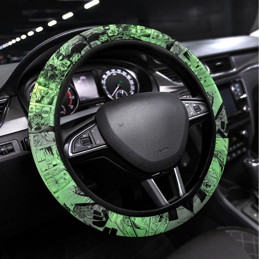 One Piece Steering Wheel Cover One Piece Roronoa Zoro Manga Style Driving Wheel Cover Green