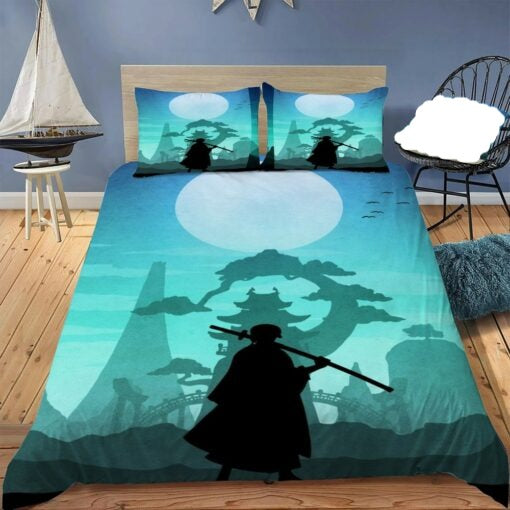 One Piece Bedding Set One Piece Trafalgar Law Silhouette Duvet Covers Black Blue Unique Gift