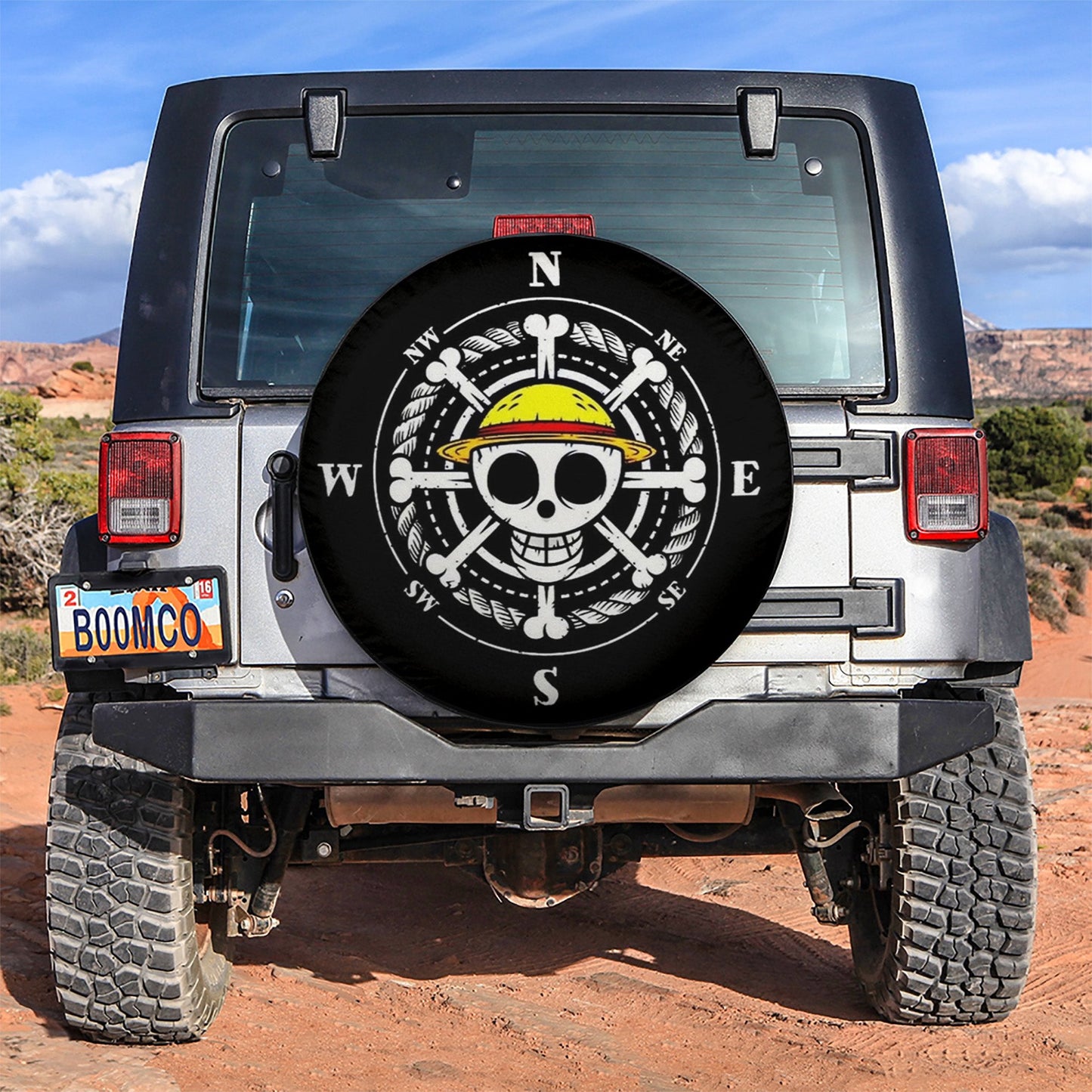 One Piece Spare Tire Cover One Piece Jolly Roger Compass Graphic Tire Covers Black White