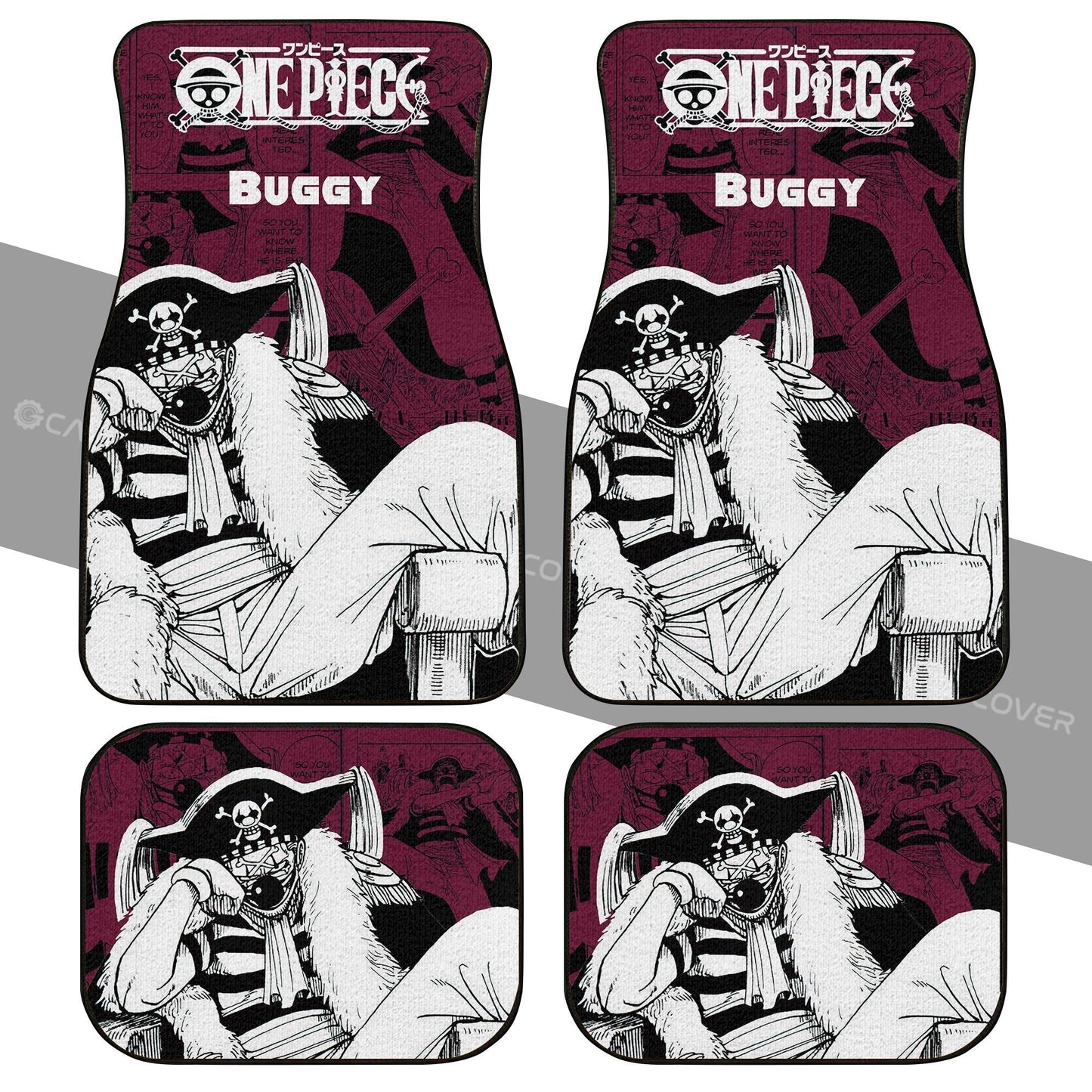 One Piece Car Mats One Piece Cool Buggy Graphic Manga Pattern Car Floor Mats White Pink