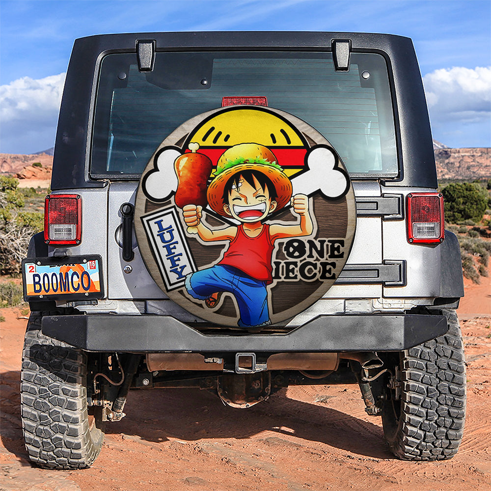 One Piece Spare Tire Cover One Piece Luffy Graphic Wood Pattern Tire Covers Colorful