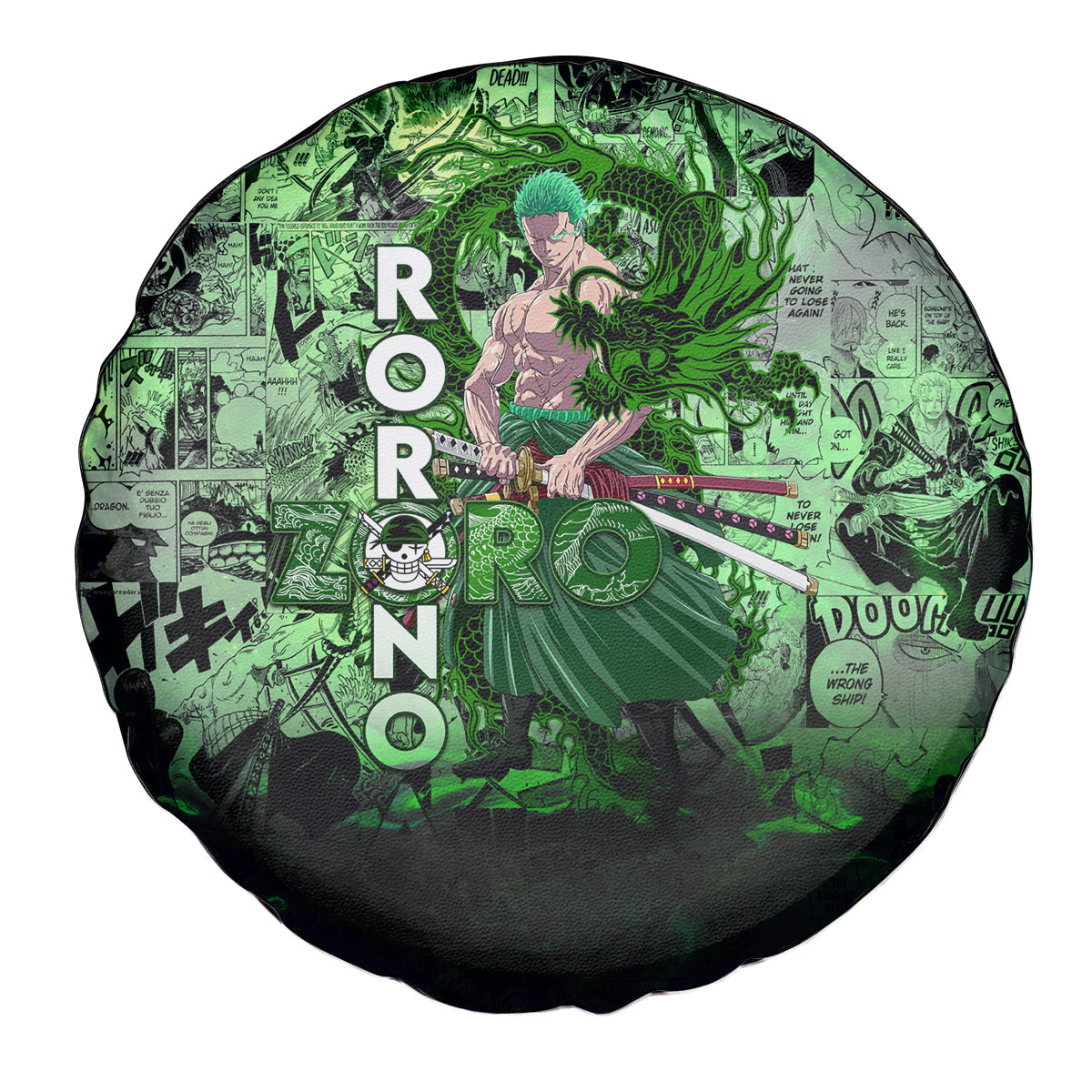 One Piece Spare Tire Cover One Piece Roronoa Zoro Manga Pattern Tire Covers Green