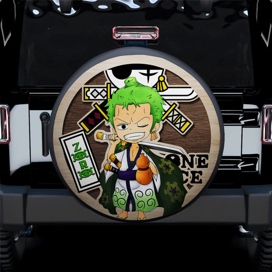 One Piece Spare Tire Cover One Piece Roronoa Zoro Graphic Wood Pattern Tire Covers Green Brown