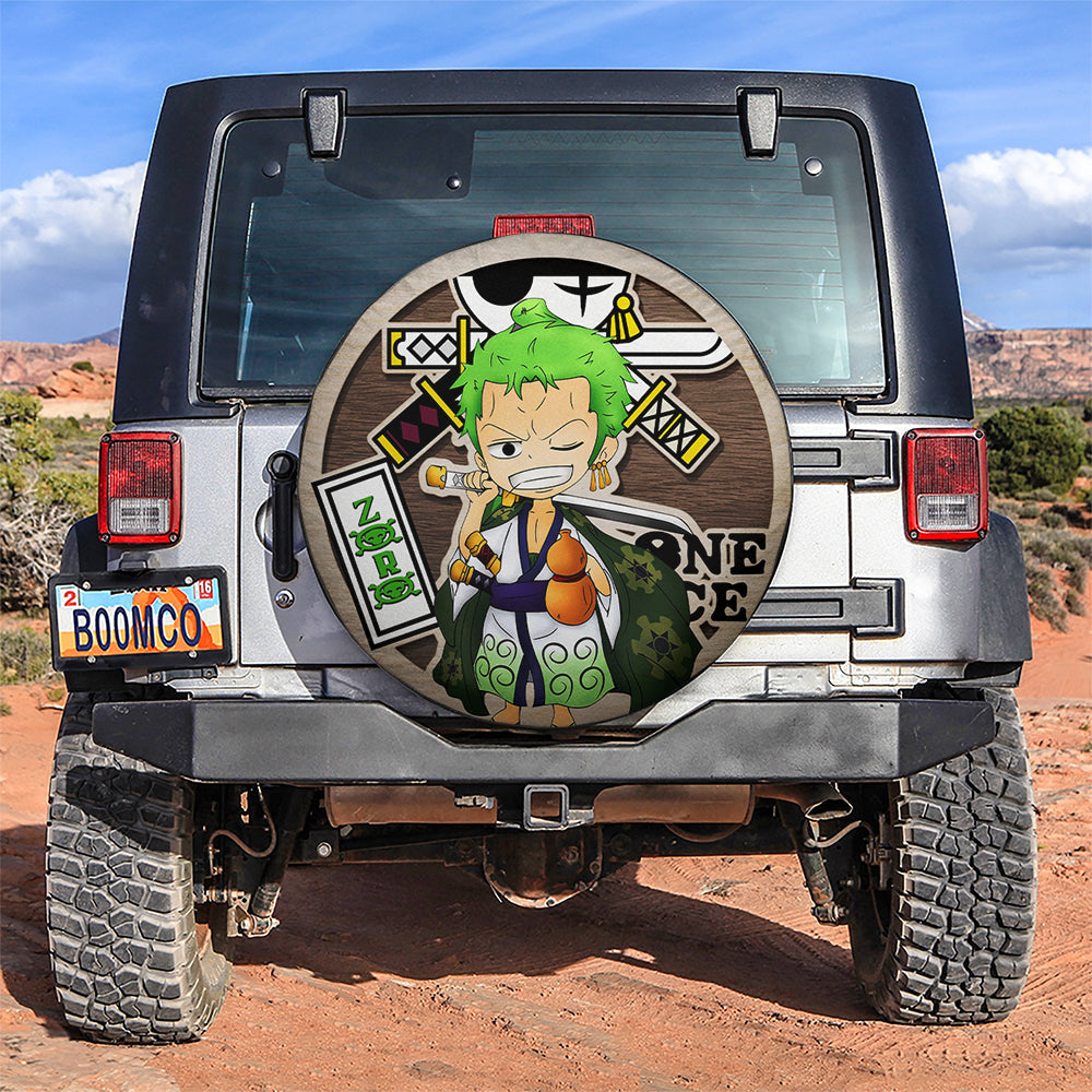 One Piece Spare Tire Cover One Piece Roronoa Zoro Graphic Wood Pattern Tire Covers Green Brown