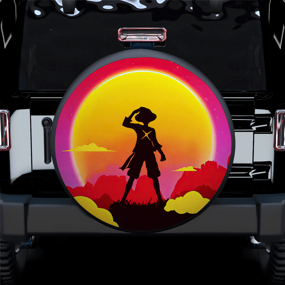 One Piece Spare Tire Cover One Piece Luffy Silhouette Sunset Tire Covers Colorful