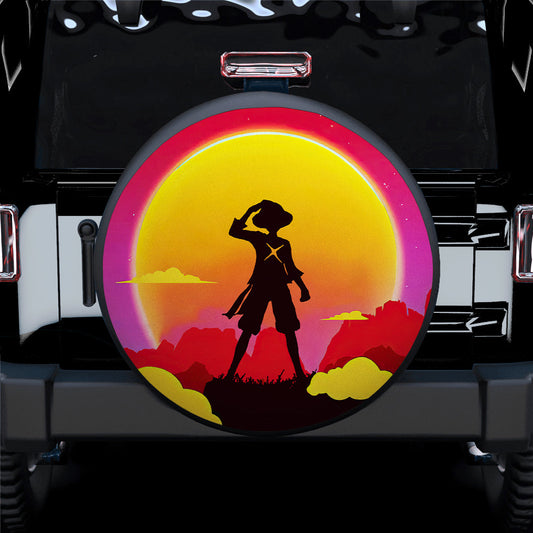 One Piece Spare Tire Cover One Piece Luffy Silhouette Sunset Tire Covers Colorful