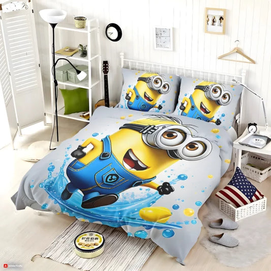 Minions Bedding Set One In A Minion Water Drops Pattern Duvet Covers Colorful Unique Gift