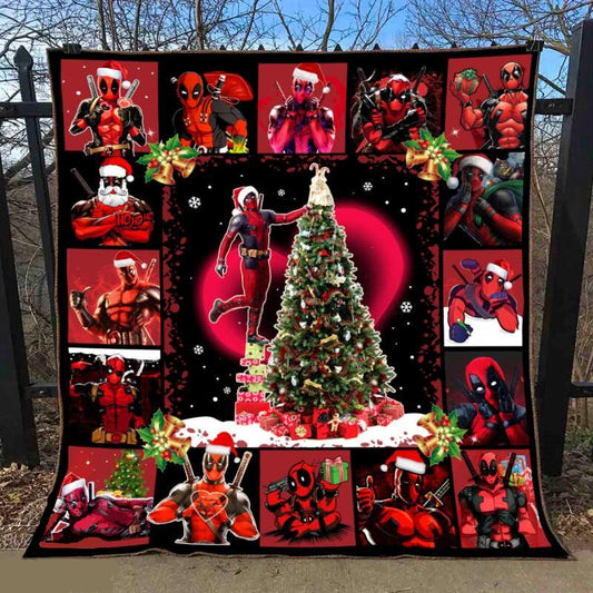 Deadpool Blanket Christmas Tree Deadpool Pattern Blanket Red Black