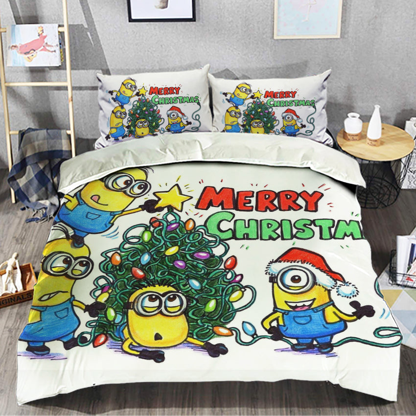 Minions Bedding Set Minions Decorates Christmas Tree Duvet Covers Colorful Unique Gift