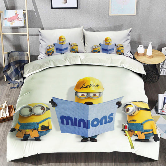 Minions Bedding Set Minions Bob Kevin Stuart Contruction Style Duvet Covers Yellow White Unique Gift