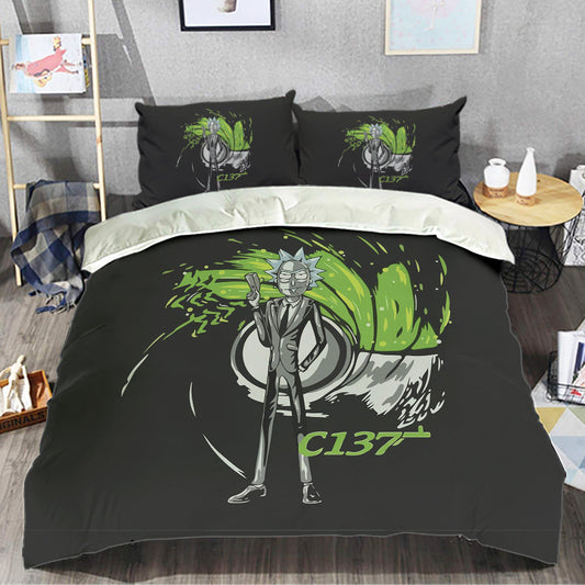 Rick And Morty Bedding Set Rick And Morty Bond C137 Duvet Covers Black Green Unique Gift