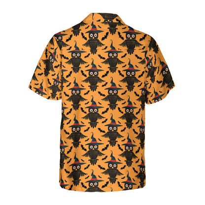 Halloween Hawaii Shirt Halloween Witch Owl Bat Pattern Hawaiian Shirt Black Orange Unisex