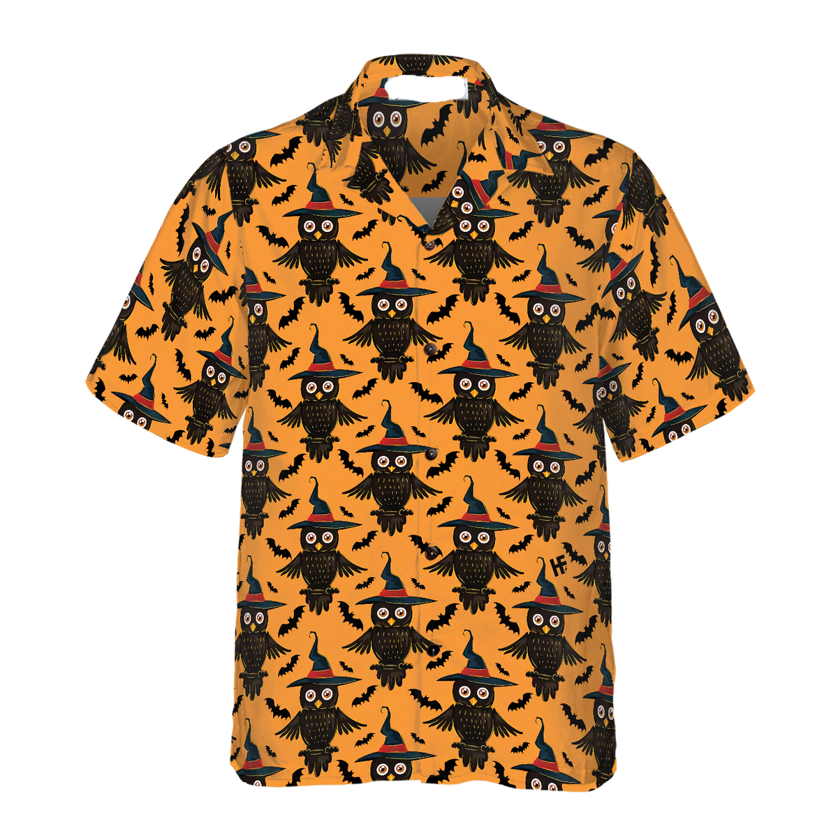 Halloween Hawaii Shirt Halloween Witch Owl Bat Pattern Hawaiian Shirt Black Orange Unisex