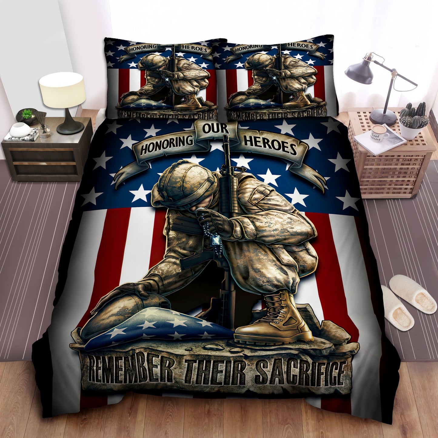 Veteran Bedding Set Honoring Our Heroes Remember Their Sacrifice Duvet Covers Brown Unique Gift