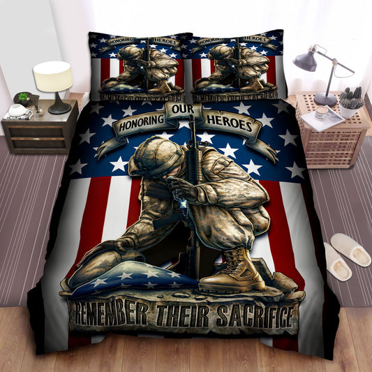 Veteran Bedding Set Honoring Our Heroes Remember Their Sacrifice Duvet Covers Brown Unique Gift