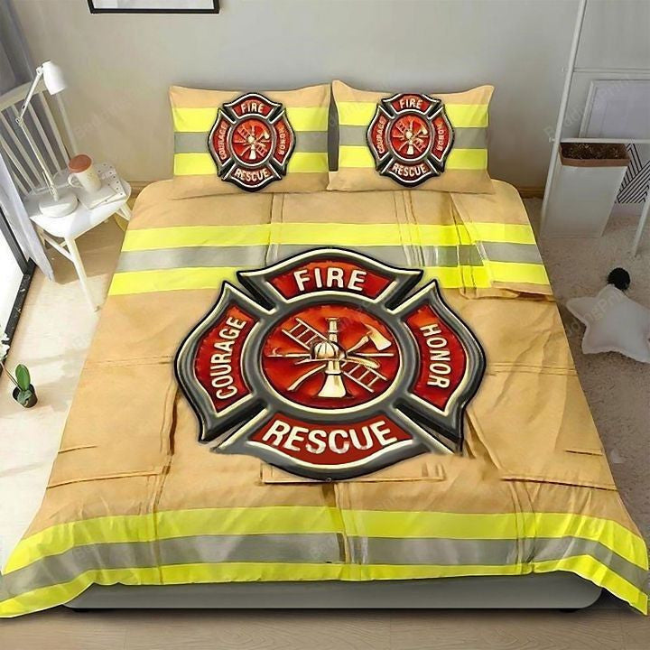 Firefighter Bedding Set Firefighter Suit Rescue Courage Duvet Covers Yellow Unique Gift