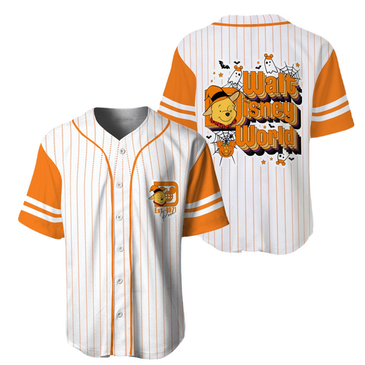 Winnie The Pooh Baseball Jersey Halloween Walt Disney World Winnie The Pooh Jersey Shirt White Orange Unisex Adult