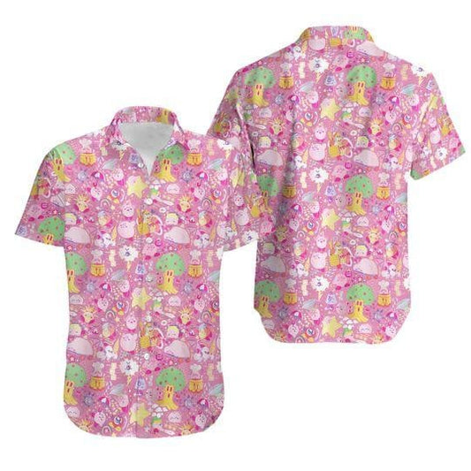 Kirby Hawaii Shirt Kirby With Other Game Creatures Hawaiian Shirt Pink Unisex