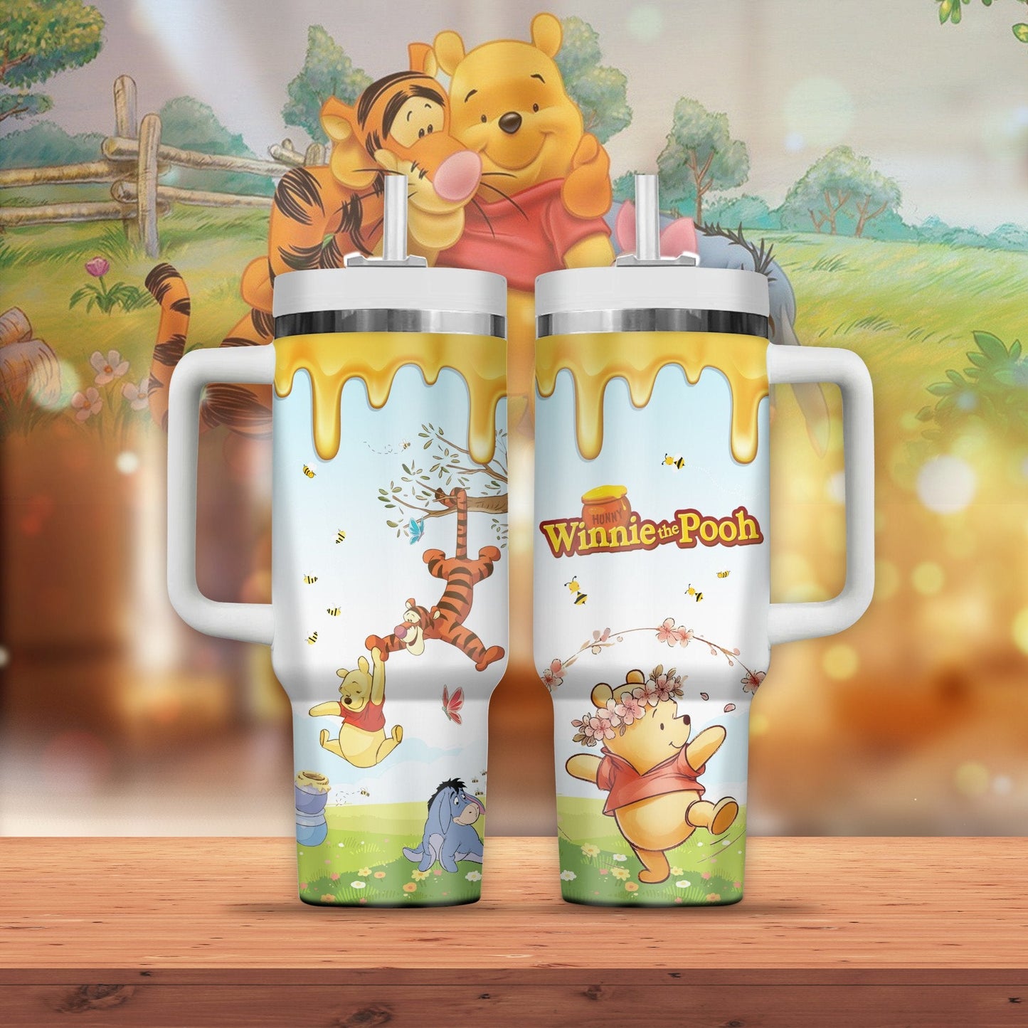 WTP 40 Oz Tumbler Pooh Eeyore Tigger In The Field Tumbler 40 Oz Colorful