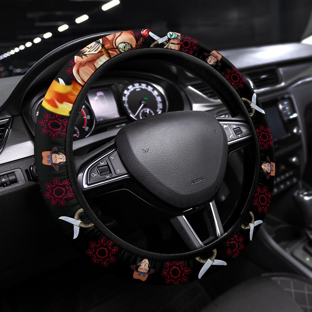 One Piece Steering Wheel Cover Portgas D Ace Graphic Weapon Pattern Driving Wheel Cover Black Red