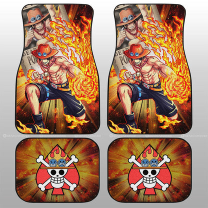 One Piece Car Mat Portgas D Ace And Wanted Poster Graphic Jolly Roger Symbol Car Floor Mats Orange